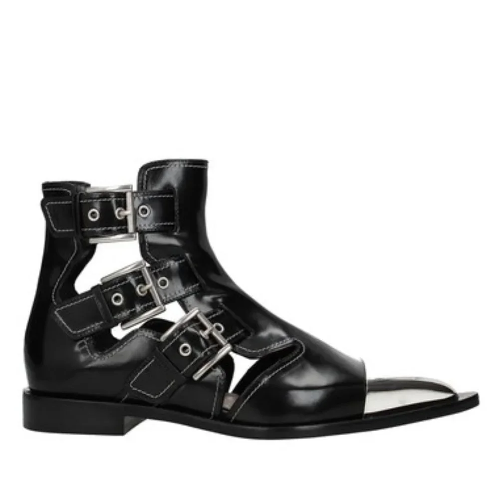 Alexander Mcqueen black leather cage ankle boots with pointy toe - Picture 1 of 15
